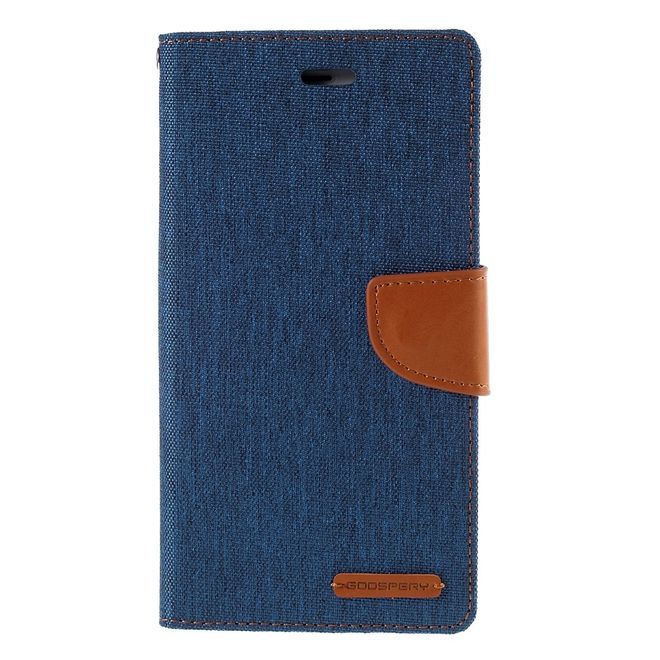 Goospery - Hülle für iPhone 6 Plus/6S Plus - Bookcover- Canvas Diary Series - blau/camel