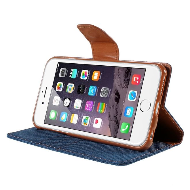 Goospery - Hülle für iPhone 6 Plus/6S Plus - Bookcover- Canvas Diary Series - blau/camel