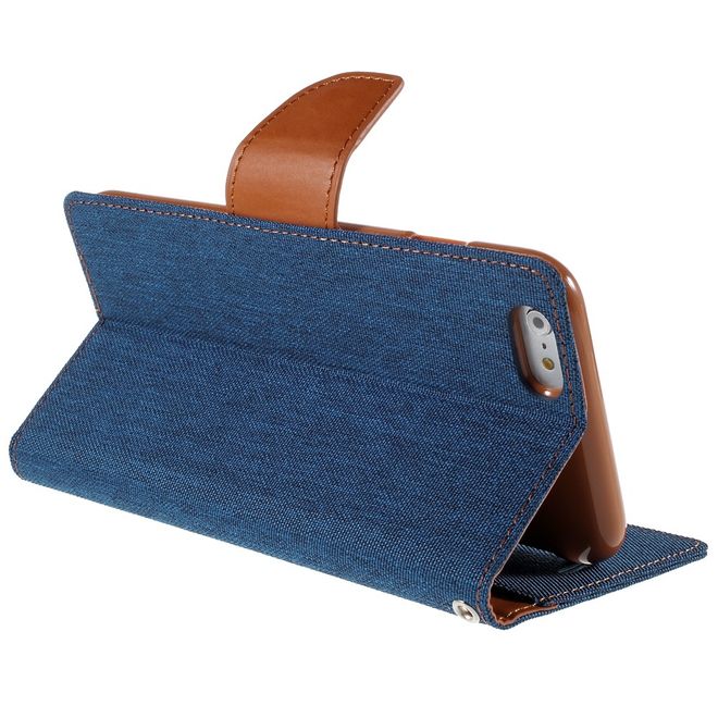 Goospery - Hülle für iPhone 6 Plus/6S Plus - Bookcover- Canvas Diary Series - blau/camel