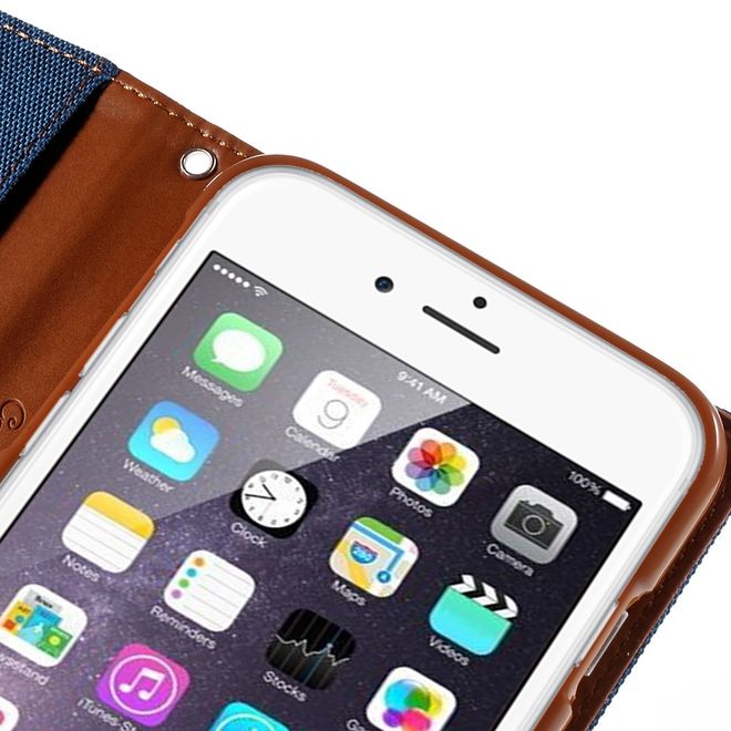 Goospery - Hülle für iPhone 6 Plus/6S Plus - Bookcover- Canvas Diary Series - blau/camel