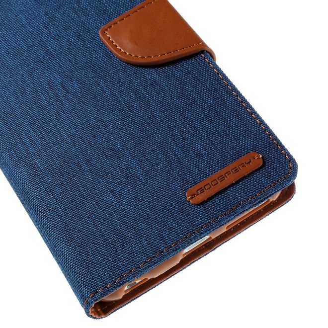 Goospery - Hülle für iPhone 6 Plus/6S Plus - Bookcover- Canvas Diary Series - blau/camel