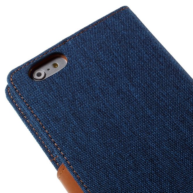 Goospery - Hülle für iPhone 6 Plus/6S Plus - Bookcover- Canvas Diary Series - blau/camel