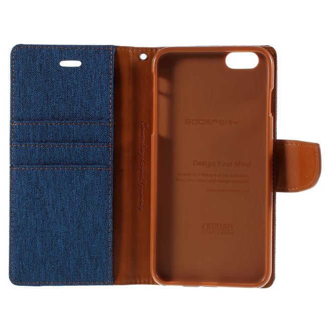 Goospery - Hülle für iPhone 6 Plus/6S Plus - Bookcover- Canvas Diary Series - blau/camel