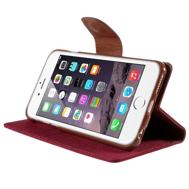 Goospery - Hülle für iPhone 6 Plus/6S Plus - Bookcover- Canvas Diary Series - rot/camel