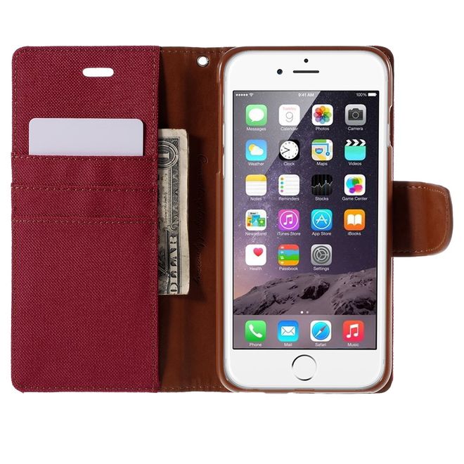 Goospery - Hülle für iPhone 6 Plus/6S Plus - Bookcover- Canvas Diary Series - rot/camel