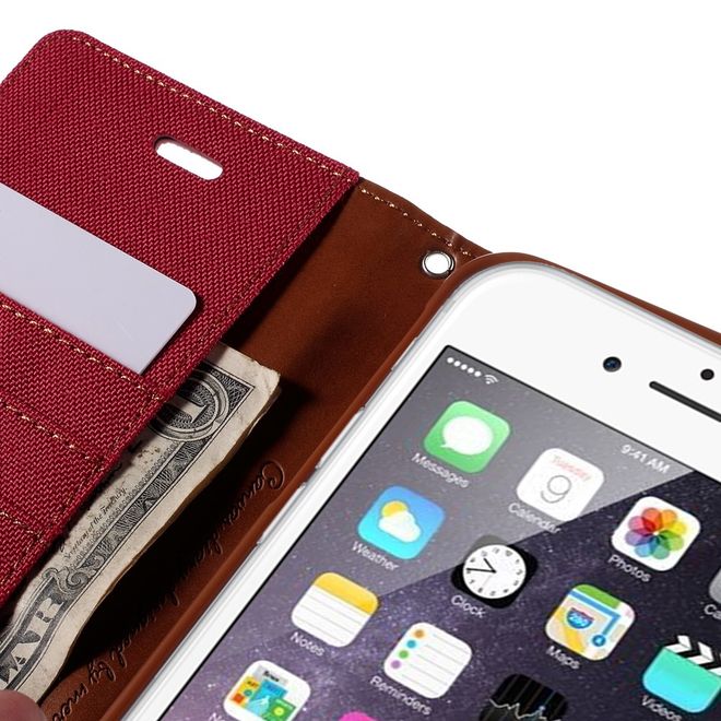 Goospery - Hülle für iPhone 6 Plus/6S Plus - Bookcover- Canvas Diary Series - rot/camel