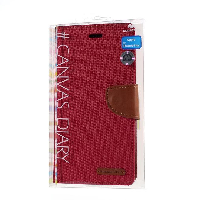 Goospery - Hülle für iPhone 6 Plus/6S Plus - Bookcover- Canvas Diary Series - rot/camel
