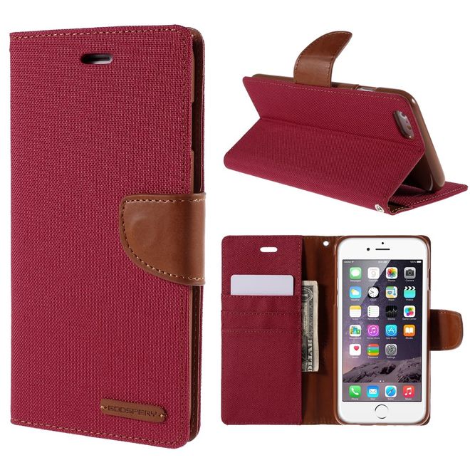 Goospery - Hülle für iPhone 6 Plus/6S Plus - Bookcover- Canvas Diary Series - rot/camel