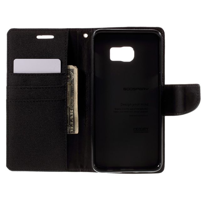 Goospery - Hülle für Galaxy S6 Edge Plus  - Bookcover- Canvas Diary Series - schwarz