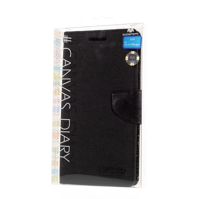 Goospery - Hülle für Galaxy S6 Edge Plus  - Bookcover- Canvas Diary Series - schwarz