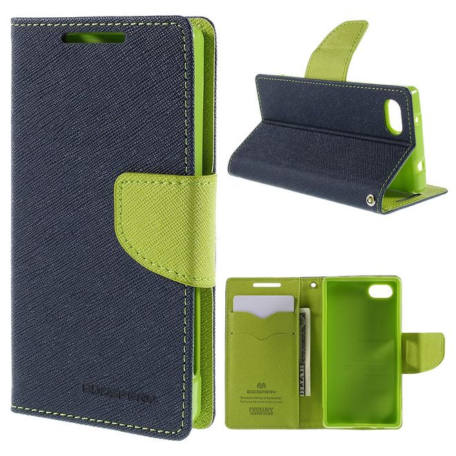 Goospery - Sony Xperia Z5 Compact Hülle - Handy Bookcover - Fancy Diary Series - navy/lime