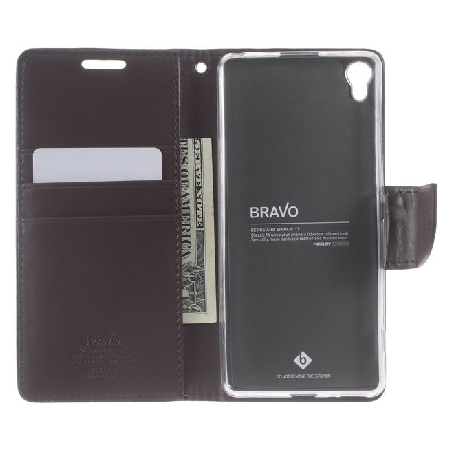 Goospery - Handyhülle für Sony Xperia XA - Case aus Leder - Bravo Diary Series - braun