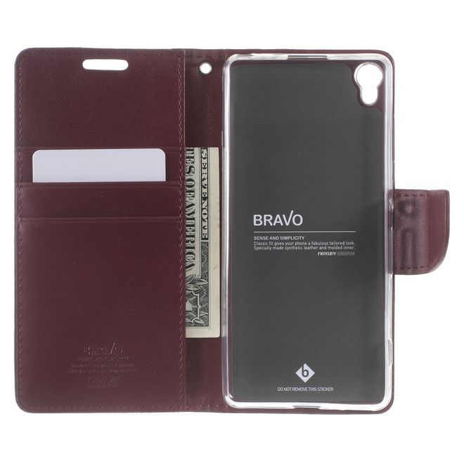 Goospery - Handyhülle für Sony Xperia XA - Case aus Leder - Bravo Diary Series - weinrot