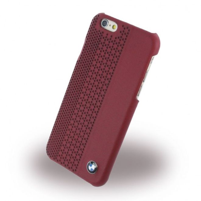 iPhone 6/6S BMW Signature Gelochte Hart Plastik Case mit Lederüberzug - rot