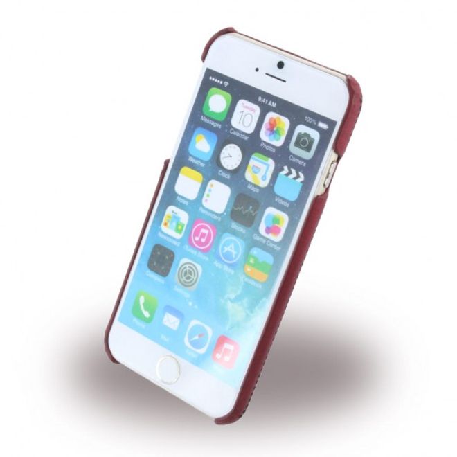iPhone 6/6S BMW Signature Gelochte Hart Plastik Case mit Lederüberzug - rot