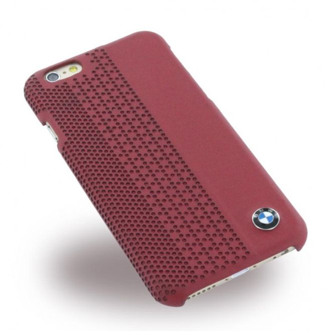 iPhone 6/6S BMW Signature Gelochte Hart Plastik Case mit Lederüberzug - rot