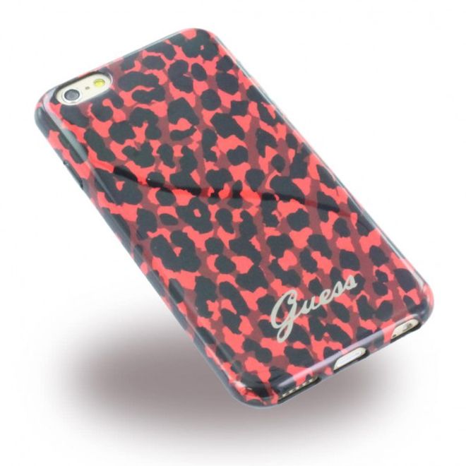 iPhone 6/6S Guess Animal Leopard Elastische Plastik Case Hülle - rot
