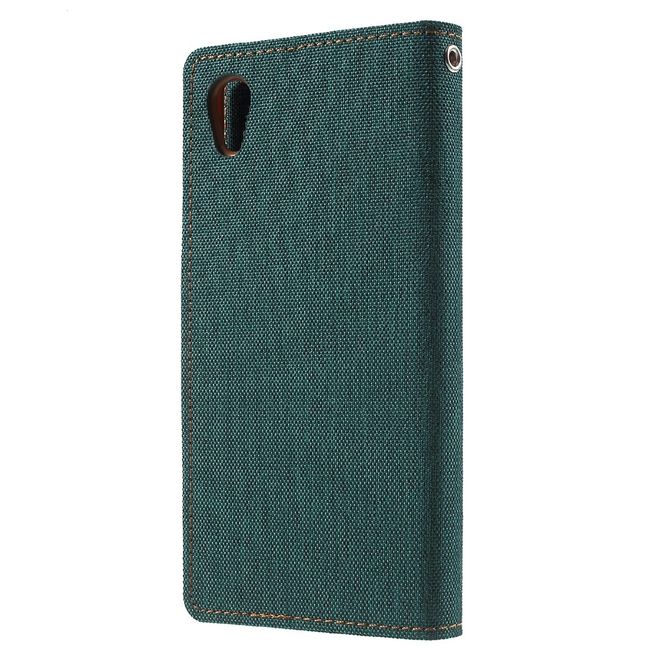 Goospery - Hülle für Sony Xperia X - Bookcover- Canvas Diary Series - grün/camel