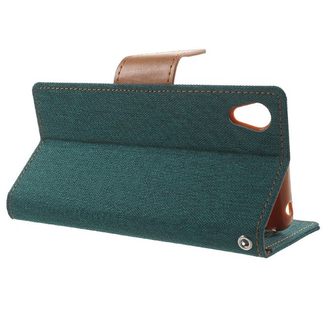 Goospery - Hülle für Sony Xperia X - Bookcover- Canvas Diary Series - grün/camel