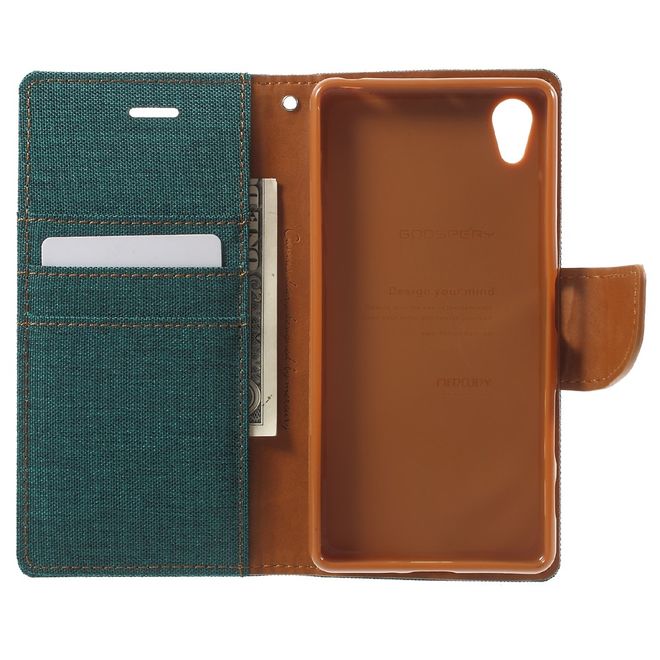 Goospery - Hülle für Sony Xperia X - Bookcover- Canvas Diary Series - grün/camel