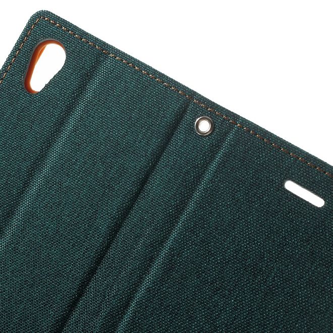 Goospery - Hülle für Sony Xperia X - Bookcover- Canvas Diary Series - grün/camel