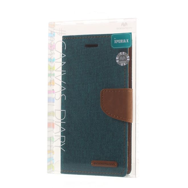 Goospery - Hülle für Sony Xperia X - Bookcover- Canvas Diary Series - grün/camel