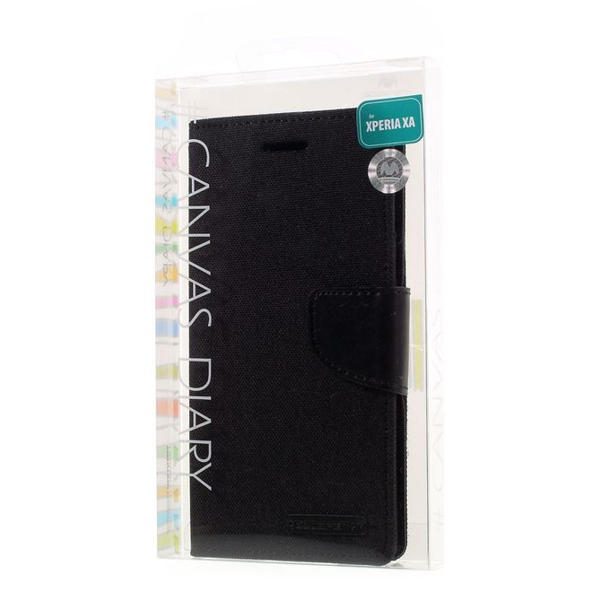 Goospery - Hülle für Sony Xperia XA - Bookcover- Canvas Diary Series - schwarz