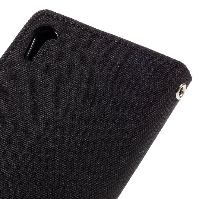 Goospery - Hülle für Sony Xperia XA - Bookcover- Canvas Diary Series - schwarz