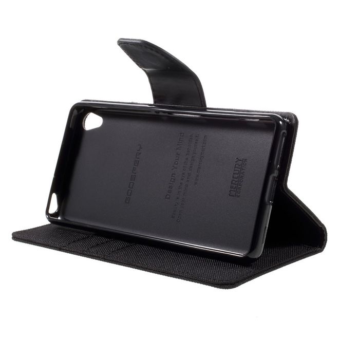 Goospery - Hülle für Sony Xperia XA - Bookcover- Canvas Diary Series - schwarz