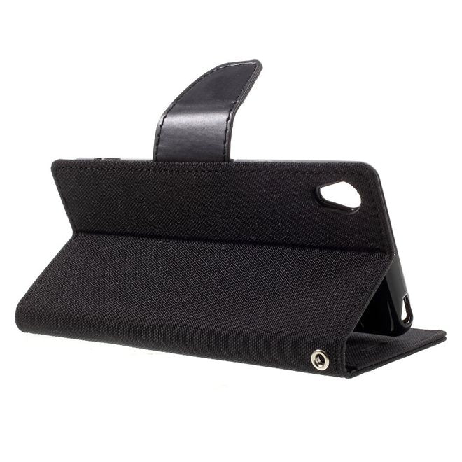 Goospery - Hülle für Sony Xperia XA - Bookcover- Canvas Diary Series - schwarz