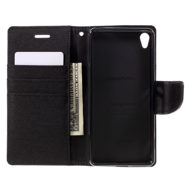 Goospery - Hülle für Sony Xperia XA - Bookcover- Canvas Diary Series - schwarz