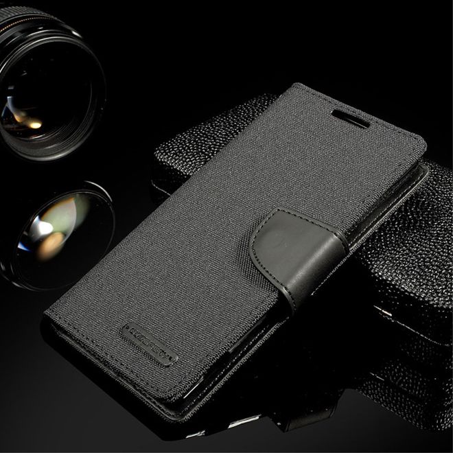 Goospery - Hülle für Sony Xperia XA - Bookcover- Canvas Diary Series - schwarz