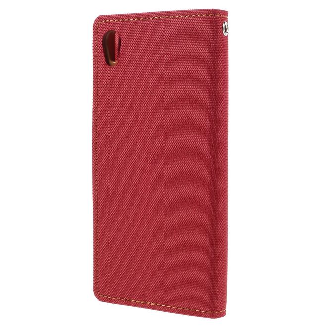 Goospery - Hülle für Sony Xperia XA - Bookcover- Canvas Diary Series - rot/camel