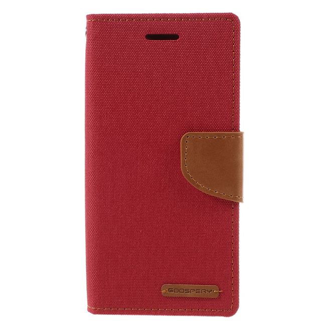 Goospery - Hülle für Sony Xperia XA - Bookcover- Canvas Diary Series - rot/camel