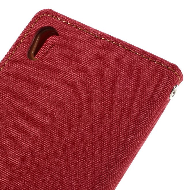 Goospery - Hülle für Sony Xperia XA - Bookcover- Canvas Diary Series - rot/camel