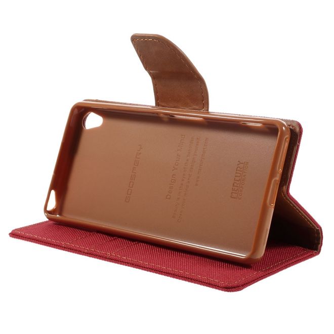 Goospery - Hülle für Sony Xperia XA - Bookcover- Canvas Diary Series - rot/camel