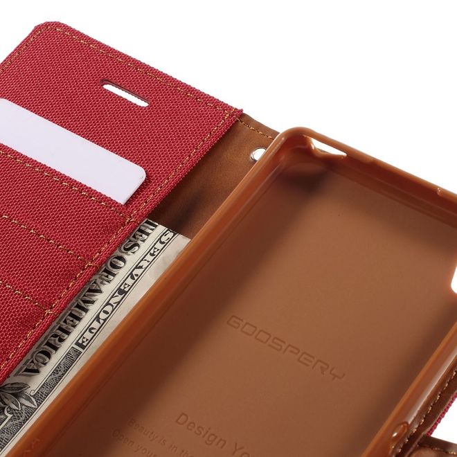 Goospery - Hülle für Sony Xperia XA - Bookcover- Canvas Diary Series - rot/camel