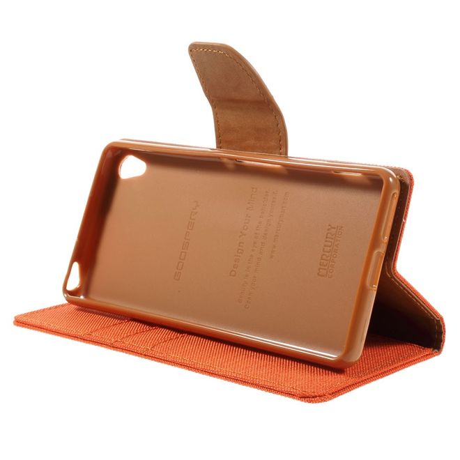 Goospery - Hülle für Sony Xperia XA - Bookcover- Canvas Diary Series - orange/camel