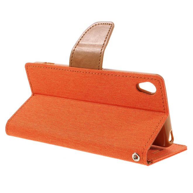 Goospery - Hülle für Sony Xperia XA - Bookcover- Canvas Diary Series - orange/camel