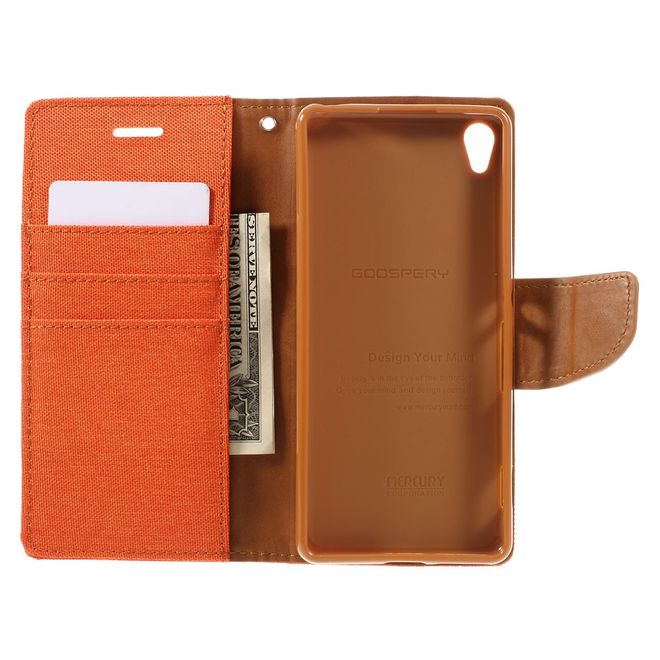 Goospery - Hülle für Sony Xperia XA - Bookcover- Canvas Diary Series - orange/camel