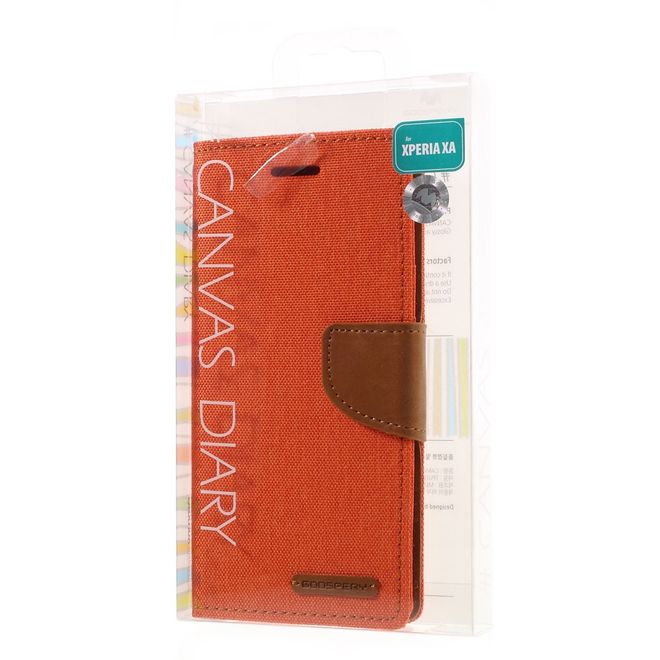 Goospery - Hülle für Sony Xperia XA - Bookcover- Canvas Diary Series - orange/camel