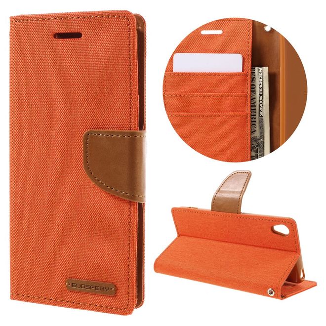 Goospery - Hülle für Sony Xperia XA - Bookcover- Canvas Diary Series - orange/camel