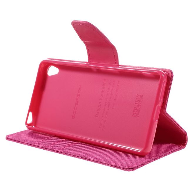 Goospery - Hülle für Sony Xperia XA - Bookcover- Canvas Diary Series - pink/pink