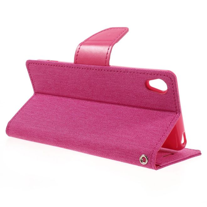 Goospery - Hülle für Sony Xperia XA - Bookcover- Canvas Diary Series - pink/pink