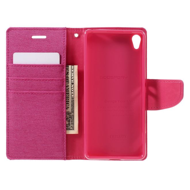 Goospery - Hülle für Sony Xperia XA - Bookcover- Canvas Diary Series - pink/pink