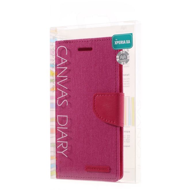 Goospery - Hülle für Sony Xperia XA - Bookcover- Canvas Diary Series - pink/pink