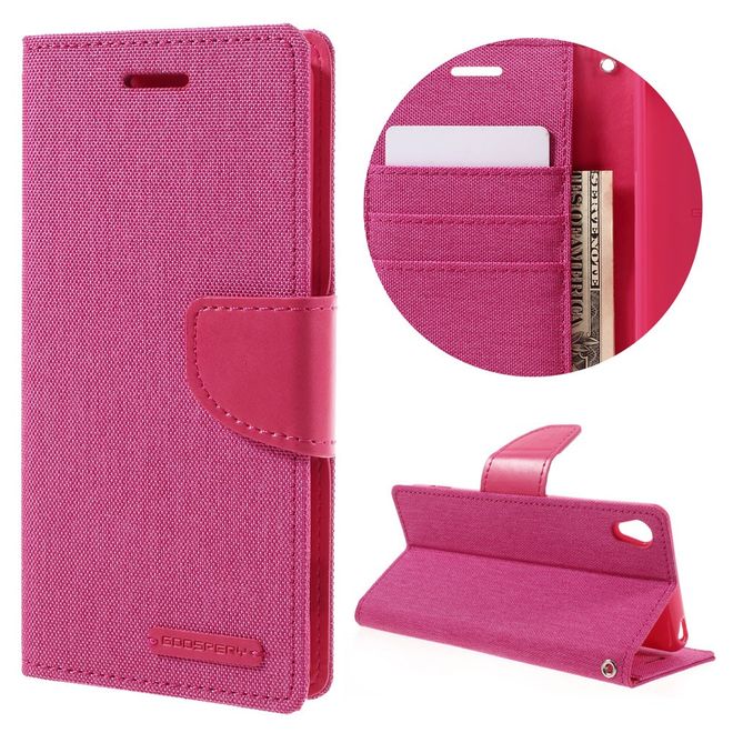 Goospery - Hülle für Sony Xperia XA - Bookcover- Canvas Diary Series - pink/pink