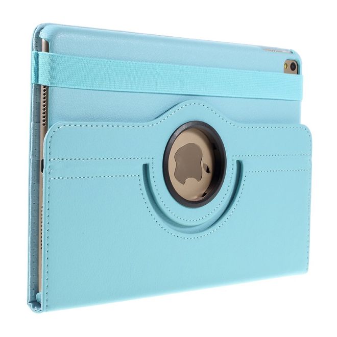 iPad Pro 9.7 360° drehbare Leder Case Hülle im Litchi Look und Standfunktion - hellblau