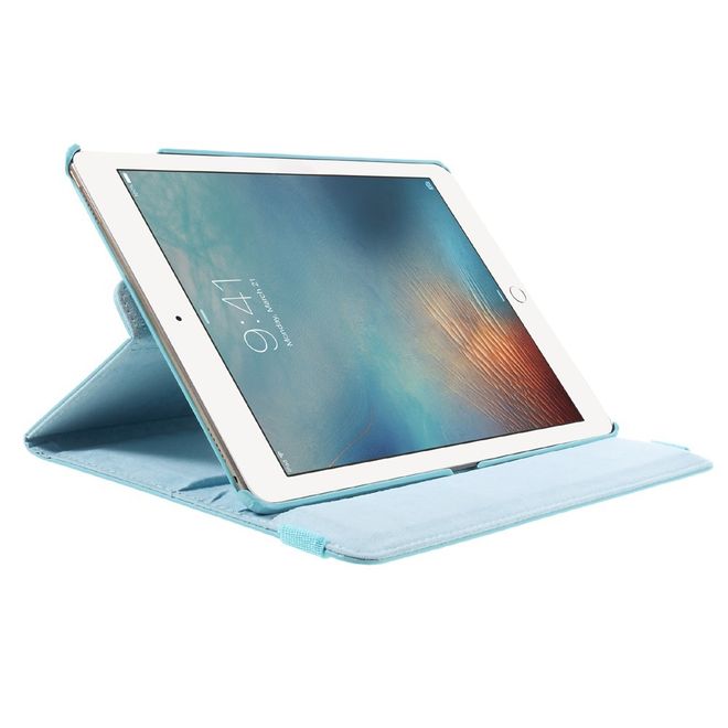 iPad Pro 9.7 360° drehbare Leder Case Hülle im Litchi Look und Standfunktion - hellblau