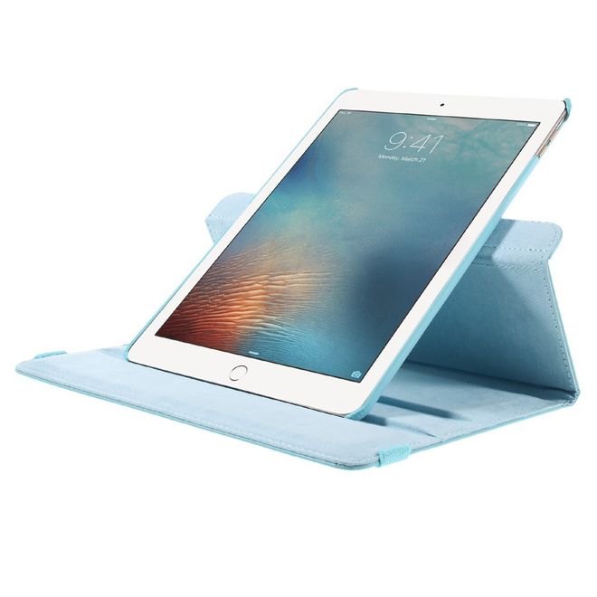 iPad Pro 9.7 360° drehbare Leder Case Hülle im Litchi Look und Standfunktion - hellblau
